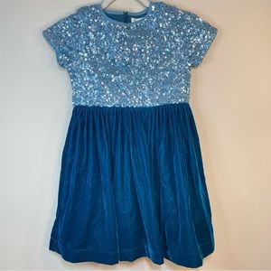 Mini Boden Sequin Blue Velvet Short Sleeve Party Dress Size 8-9 Years